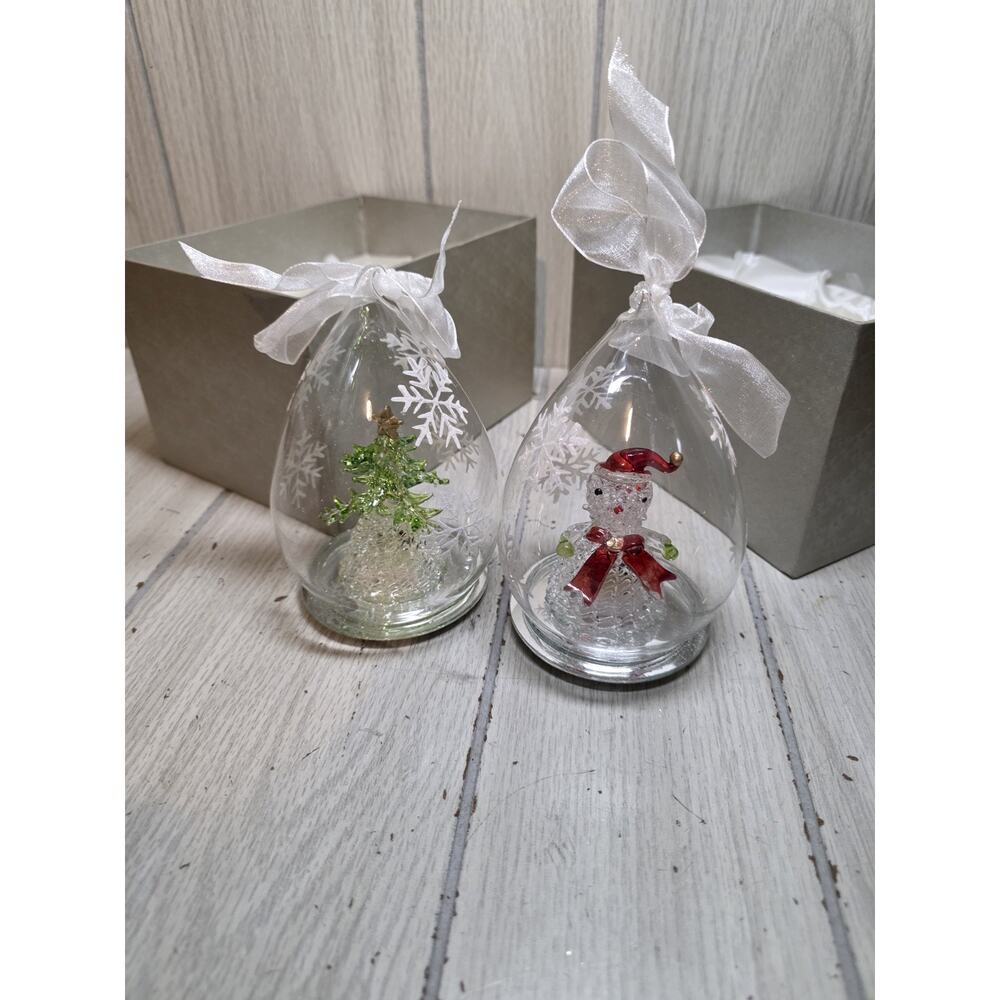 Spun Blown Glass Lighted Ornament Snowman Christmas Tree Changes Color Gift Box